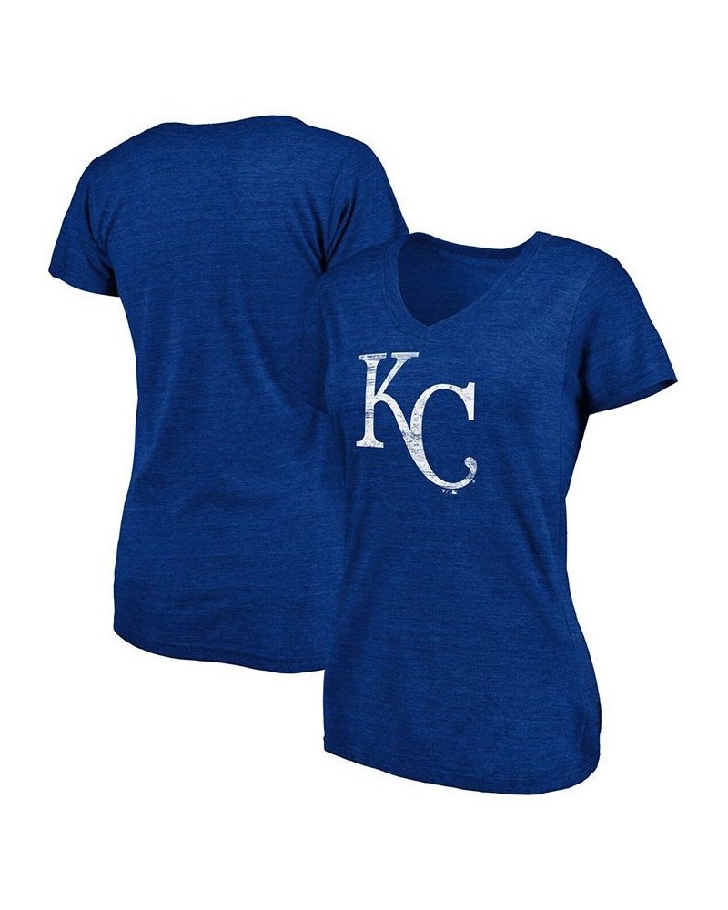 Women's Heathered Royal Kansas City Royals Core Weathered Tri-Blend V-Neck T-shirt Heather Royal $18.45 Tops