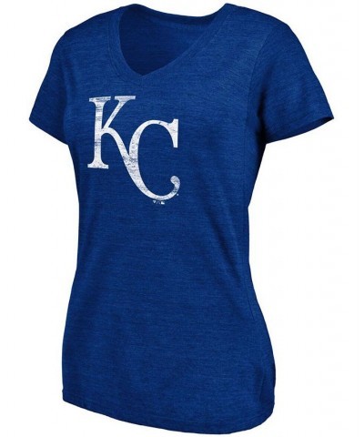 Women's Heathered Royal Kansas City Royals Core Weathered Tri-Blend V-Neck T-shirt Heather Royal $18.45 Tops