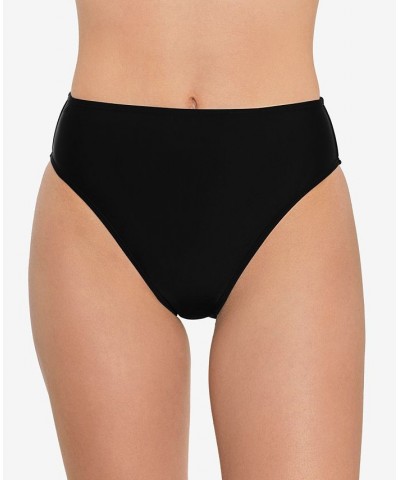 Juniors' High-Leg High-Waist Bikini Bottoms Black $12.30 Swimsuits