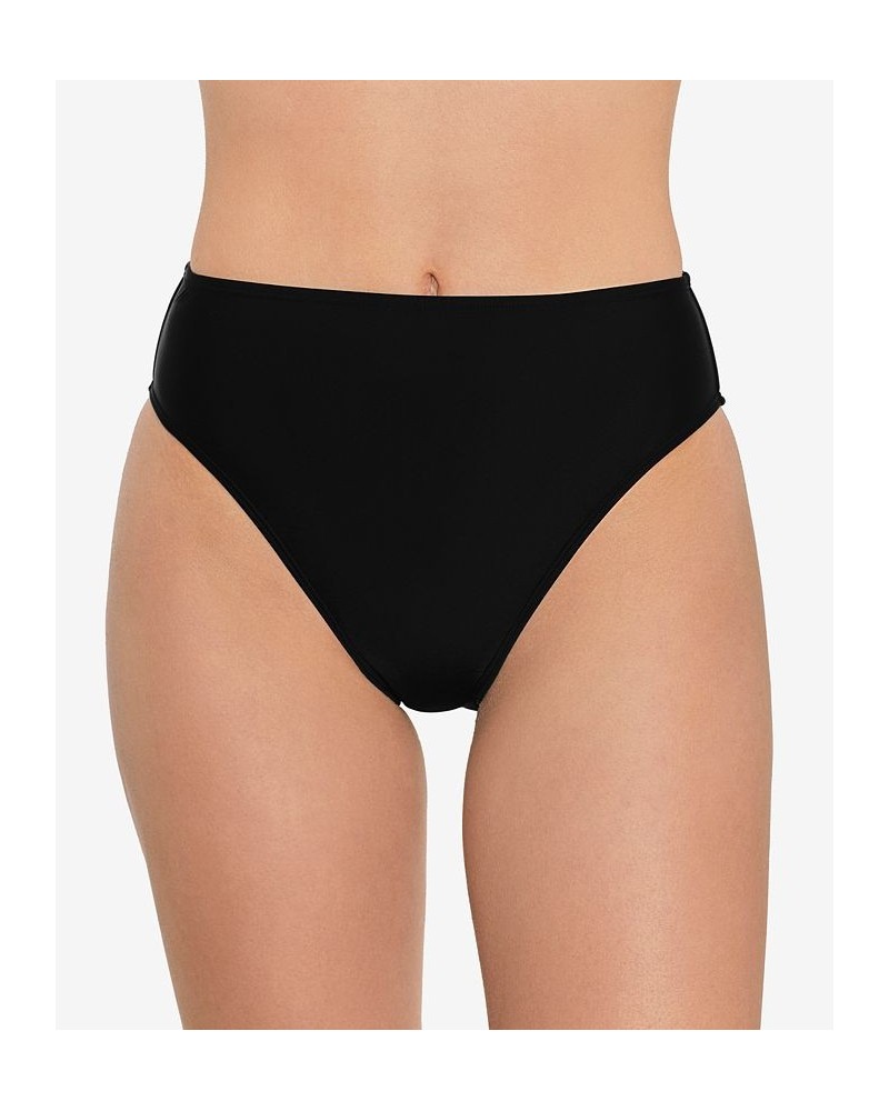 Juniors' High-Leg High-Waist Bikini Bottoms Black $12.30 Swimsuits