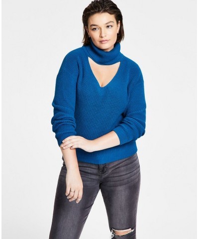 Women's Cutout-Detail Turtleneck Sweater Aqua Lake $13.08 Sweaters