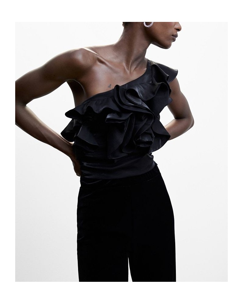 Women's Asymmetric Ruffled Blouse Black $49.49 Tops