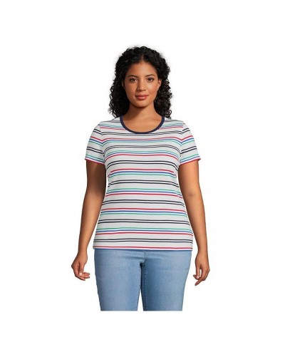Women's Plus Size Cotton Rib Short Sleeve Crewneck T-shirt Multi harbor stripe $18.43 Tops