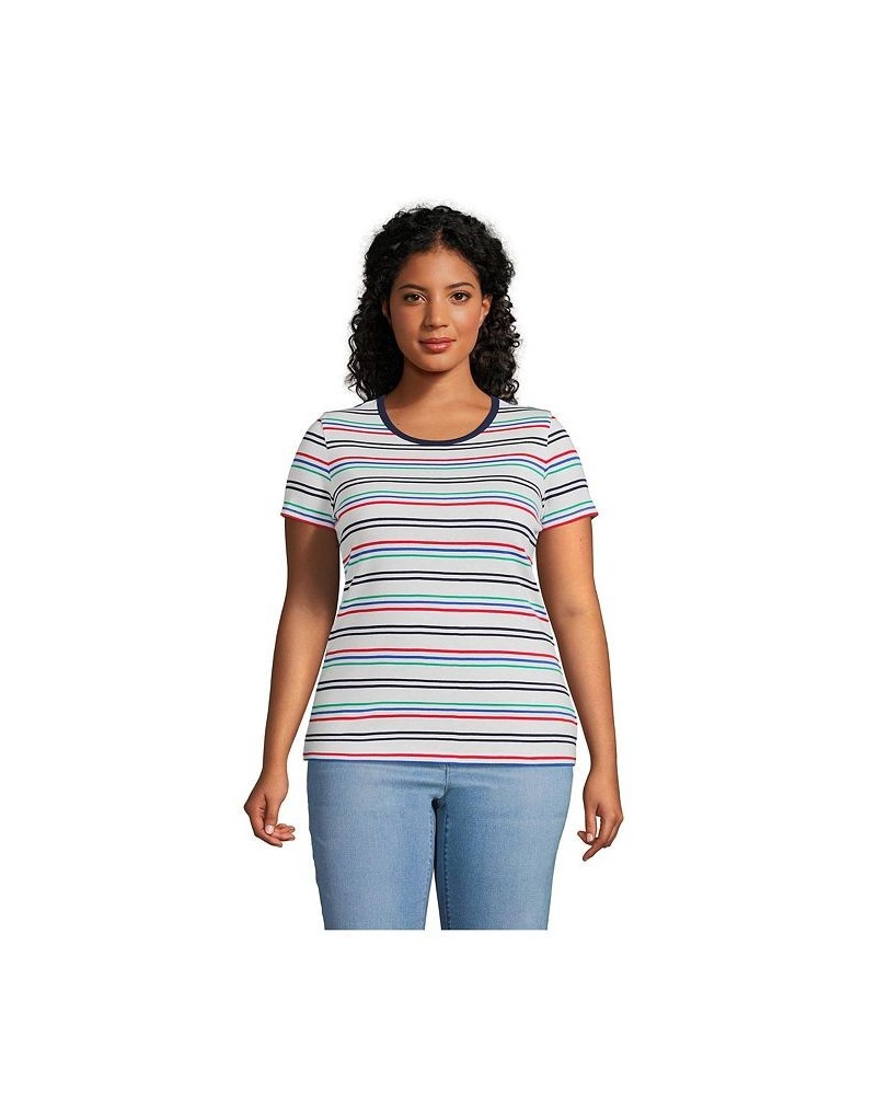 Women's Plus Size Cotton Rib Short Sleeve Crewneck T-shirt Multi harbor stripe $18.43 Tops