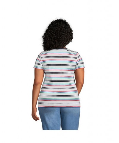 Women's Plus Size Cotton Rib Short Sleeve Crewneck T-shirt Multi harbor stripe $18.43 Tops