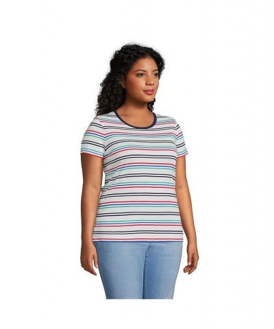 Women's Plus Size Cotton Rib Short Sleeve Crewneck T-shirt Multi harbor stripe $18.43 Tops