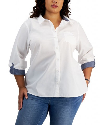 Plus Size Roll Tab Button-Up Shirt Bright White $24.20 Tops