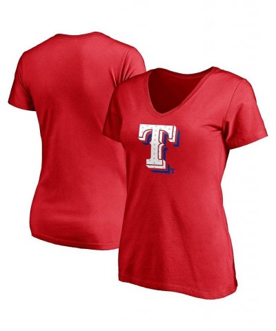 Women's Red Texas Rangers Red White & Team V-Neck T-shirt Red $21.19 Tops