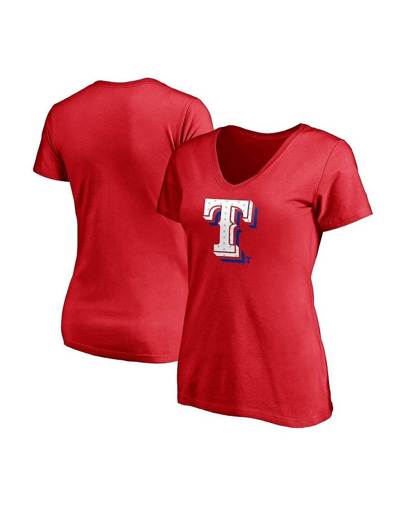 Women's Red Texas Rangers Red White & Team V-Neck T-shirt Red $21.19 Tops