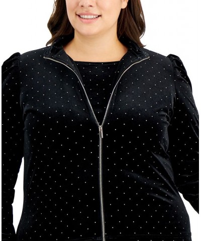 Plus Size Dew Drop Velour Puff Sleeve Zip Up Anne Black/ Gold $22.17 Sweaters