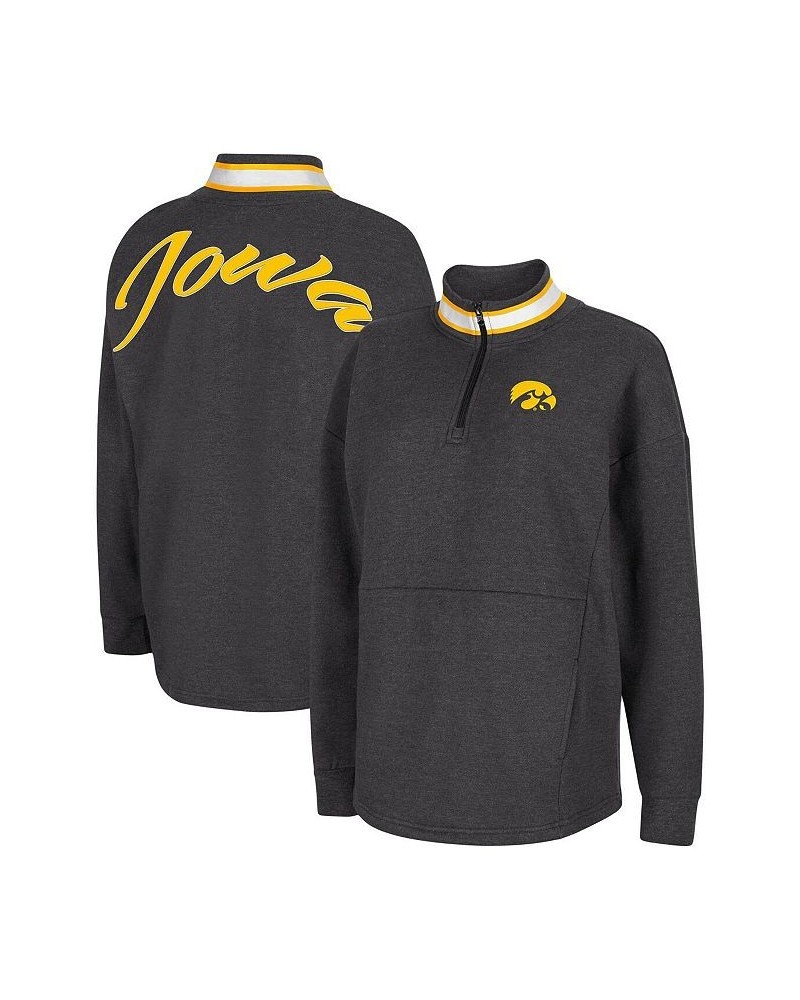 Women's Black Iowa Hawkeyes Alice 2-Hit Fleece Quarter-Zip Jacket Black $26.65 Jackets