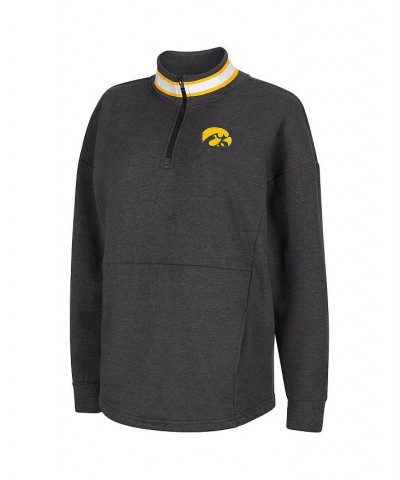 Women's Black Iowa Hawkeyes Alice 2-Hit Fleece Quarter-Zip Jacket Black $26.65 Jackets