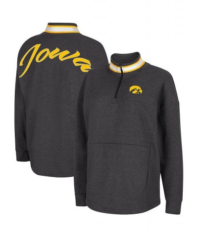 Women's Black Iowa Hawkeyes Alice 2-Hit Fleece Quarter-Zip Jacket Black $26.65 Jackets