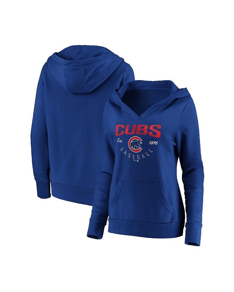 Women's Royal Chicago Cubs Core Live For It V-Neck Pullover Hoodie Royal $38.40 Sweatshirts