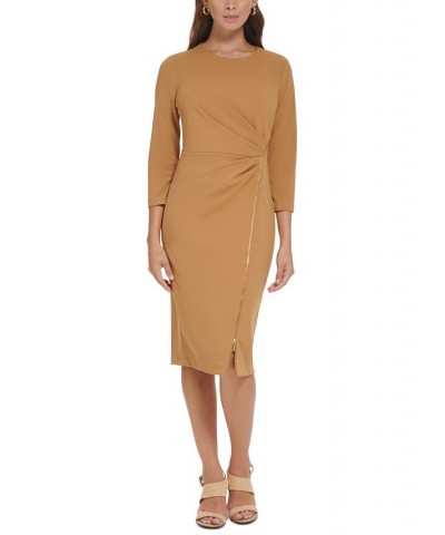 Women's Zip-Detail Scuba Crepe Bodycon Dress Brown $57.60 Dresses