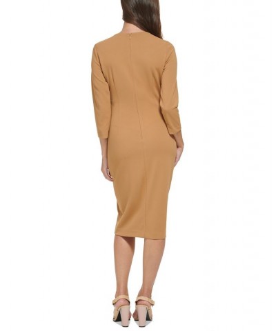 Women's Zip-Detail Scuba Crepe Bodycon Dress Brown $57.60 Dresses