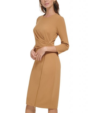 Women's Zip-Detail Scuba Crepe Bodycon Dress Brown $57.60 Dresses