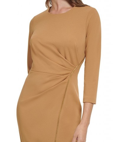 Women's Zip-Detail Scuba Crepe Bodycon Dress Brown $57.60 Dresses