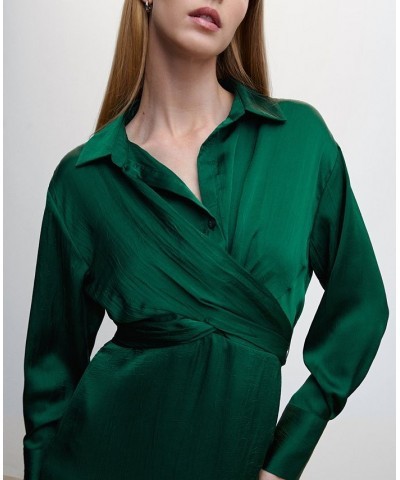 Women's Wrap Shirt Dress Green $51.70 Dresses