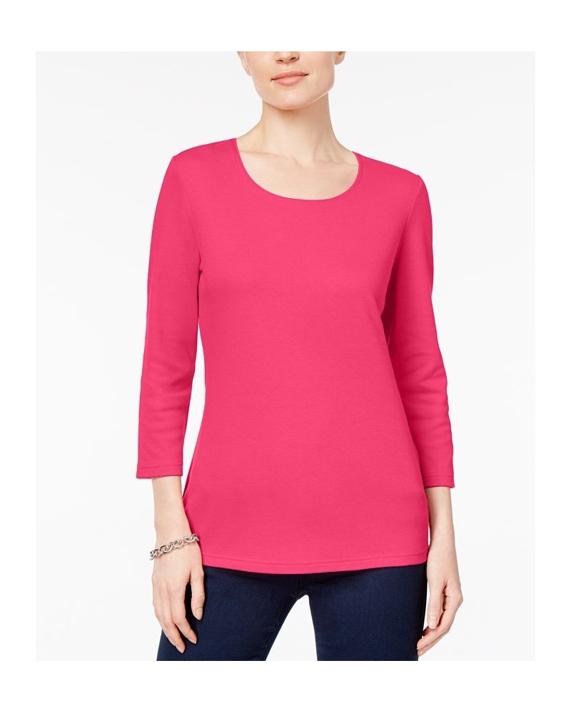 Petite 3/4 Sleeve Cotton Scoop-Neck Top Dusty Sunrise $9.68 Tops