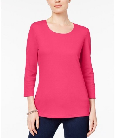 Petite 3/4 Sleeve Cotton Scoop-Neck Top Dusty Sunrise $9.68 Tops