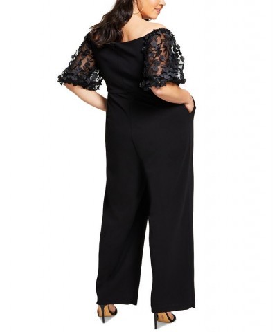 Plus Size Puffed-Sleeve Off-The-Shoulder Jumpsuit Black $87.02 Pants