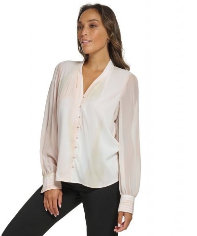 Women's Printed Long-Sleeve Blouse Petal Multi $47.17 Tops