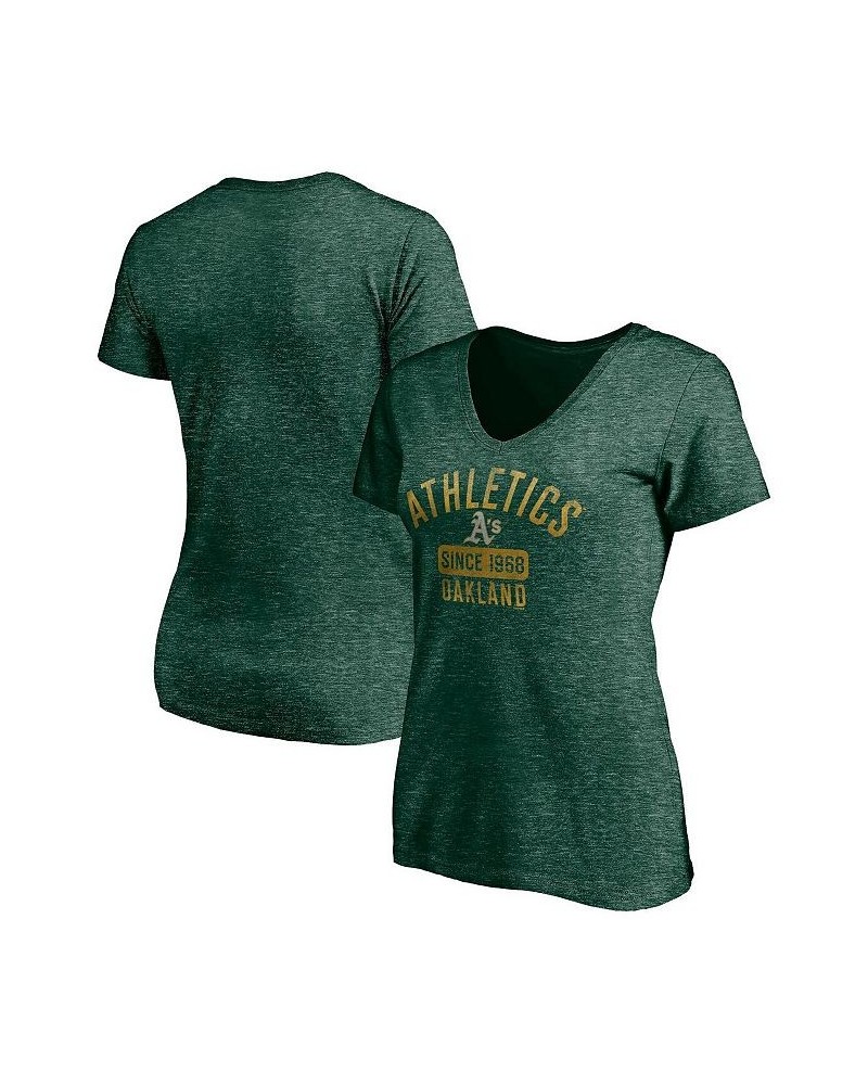 Women's Heather Green Oakland Athletics Old Time Favorite V-Neck T-Shirt Heathered Green $18.80 Tops