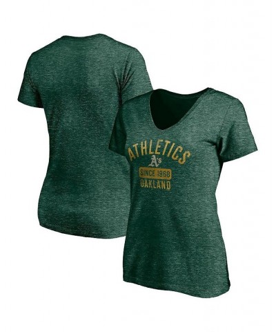 Women's Heather Green Oakland Athletics Old Time Favorite V-Neck T-Shirt Heathered Green $18.80 Tops