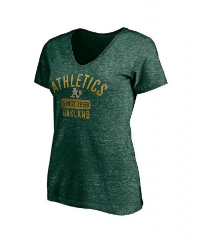 Women's Heather Green Oakland Athletics Old Time Favorite V-Neck T-Shirt Heathered Green $18.80 Tops