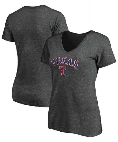 Women's Heathered Charcoal Texas Rangers Team Logo Lockup V-Neck T-shirt Heather Charcoal $16.40 Tops