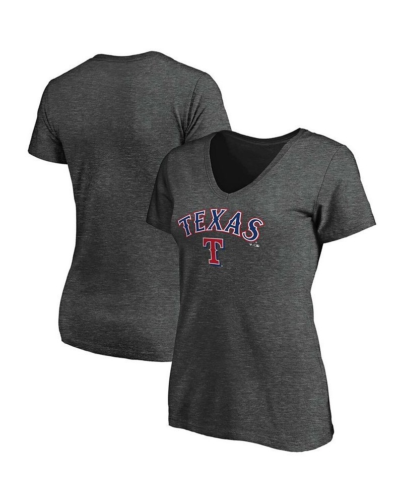 Women's Heathered Charcoal Texas Rangers Team Logo Lockup V-Neck T-shirt Heather Charcoal $16.40 Tops