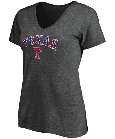 Women's Heathered Charcoal Texas Rangers Team Logo Lockup V-Neck T-shirt Heather Charcoal $16.40 Tops