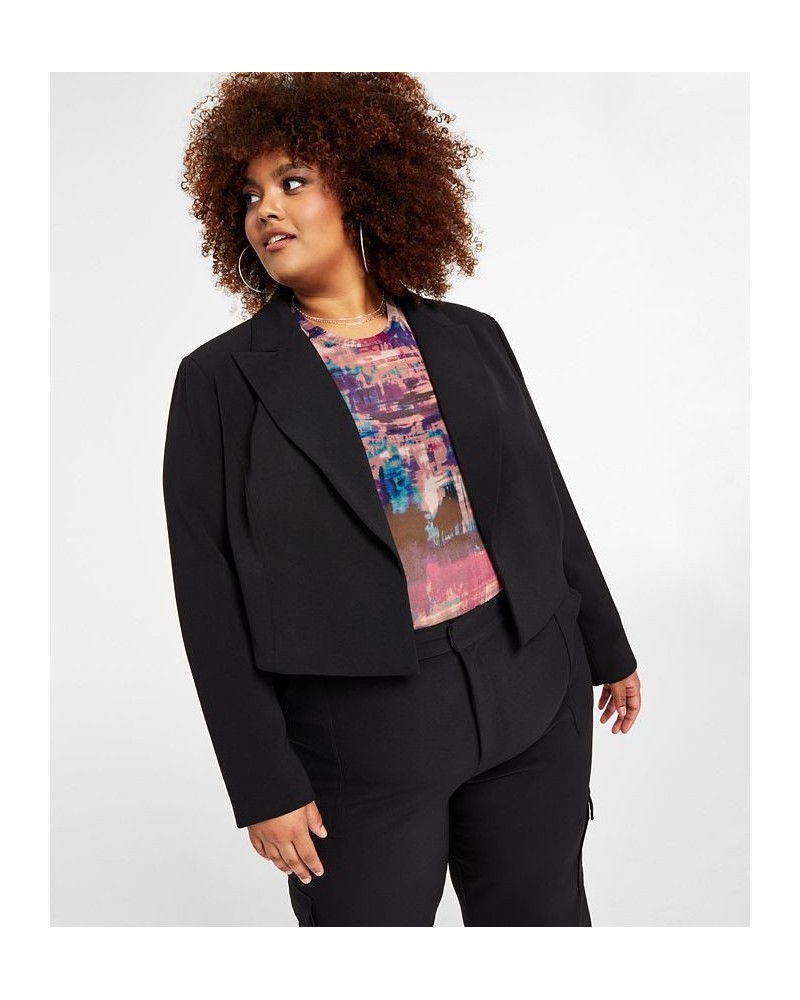 Trendy Plus Size Cropped Open-Front Blazer Black $30.58 Jackets