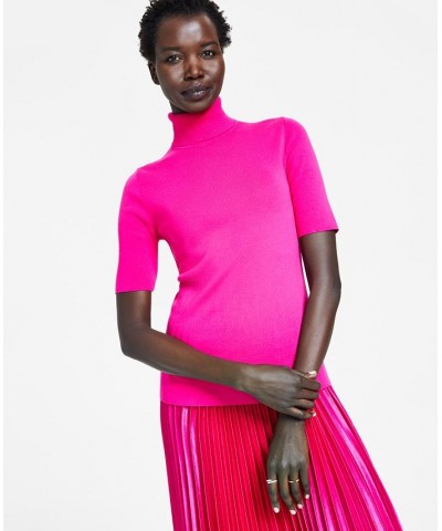 Women's Half-Sleeve Turtleneck Top Pink $24.11 Sweaters