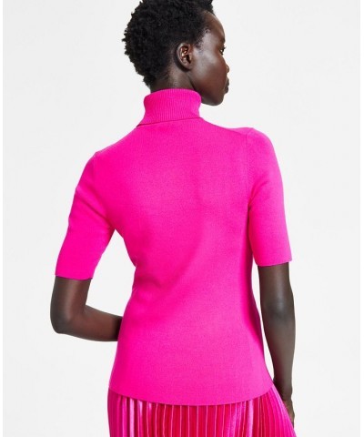 Women's Half-Sleeve Turtleneck Top Pink $24.11 Sweaters