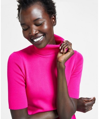 Women's Half-Sleeve Turtleneck Top Pink $24.11 Sweaters