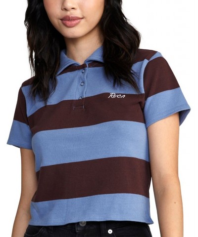 Juniors' Replay Cotton Striped Polo Shirt Infinity Blue $17.19 Tops