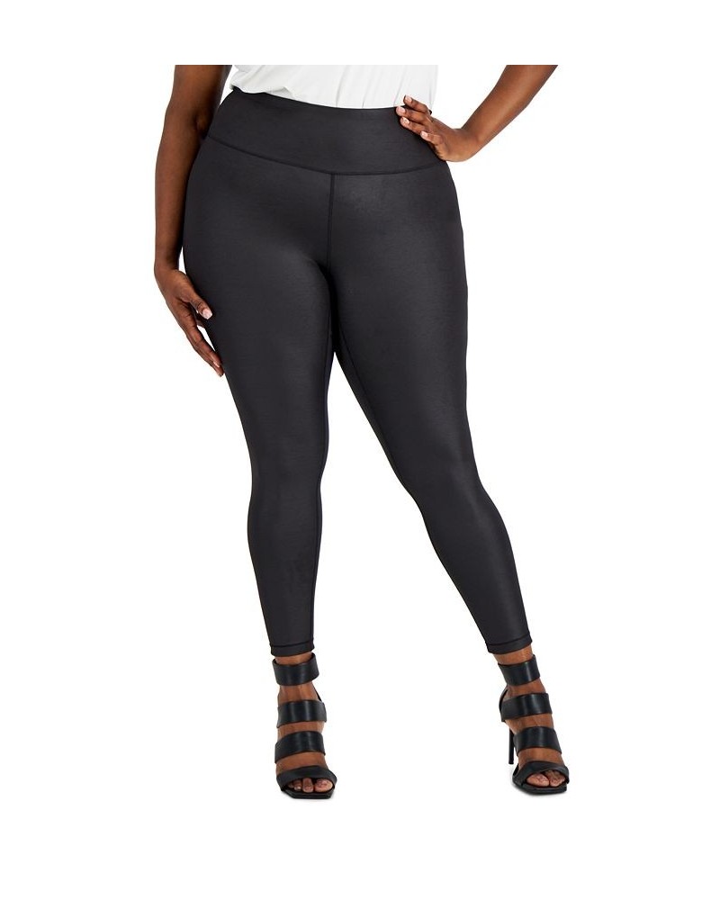 Plus Size Shine Compression Leggings Deep Black $14.29 Pants