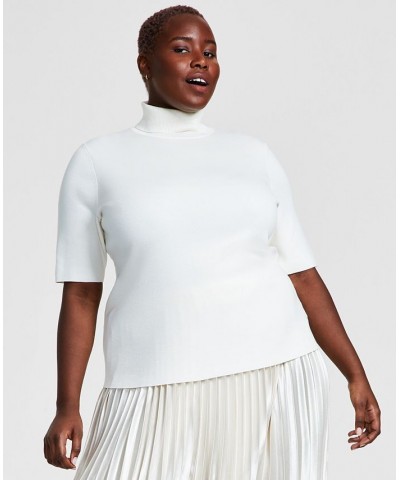 Plus Size Elbow-Sleeve Turtleneck Sweater White $26.63 Sweaters