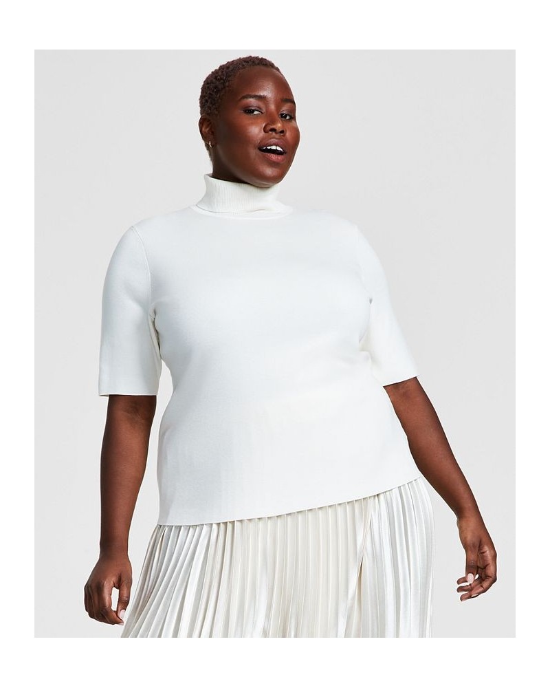 Plus Size Elbow-Sleeve Turtleneck Sweater White $26.63 Sweaters