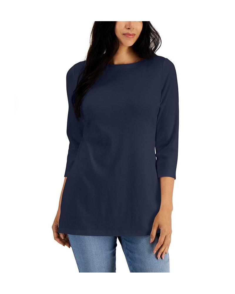 Boat-Neck 3/4-Sleeve Top Deep Black $14.76 Tops