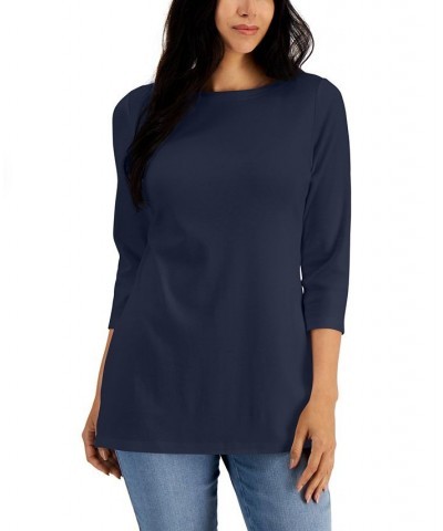 Boat-Neck 3/4-Sleeve Top Deep Black $14.76 Tops