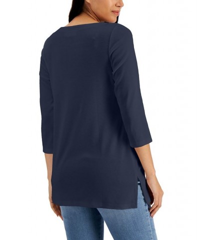 Boat-Neck 3/4-Sleeve Top Deep Black $14.76 Tops