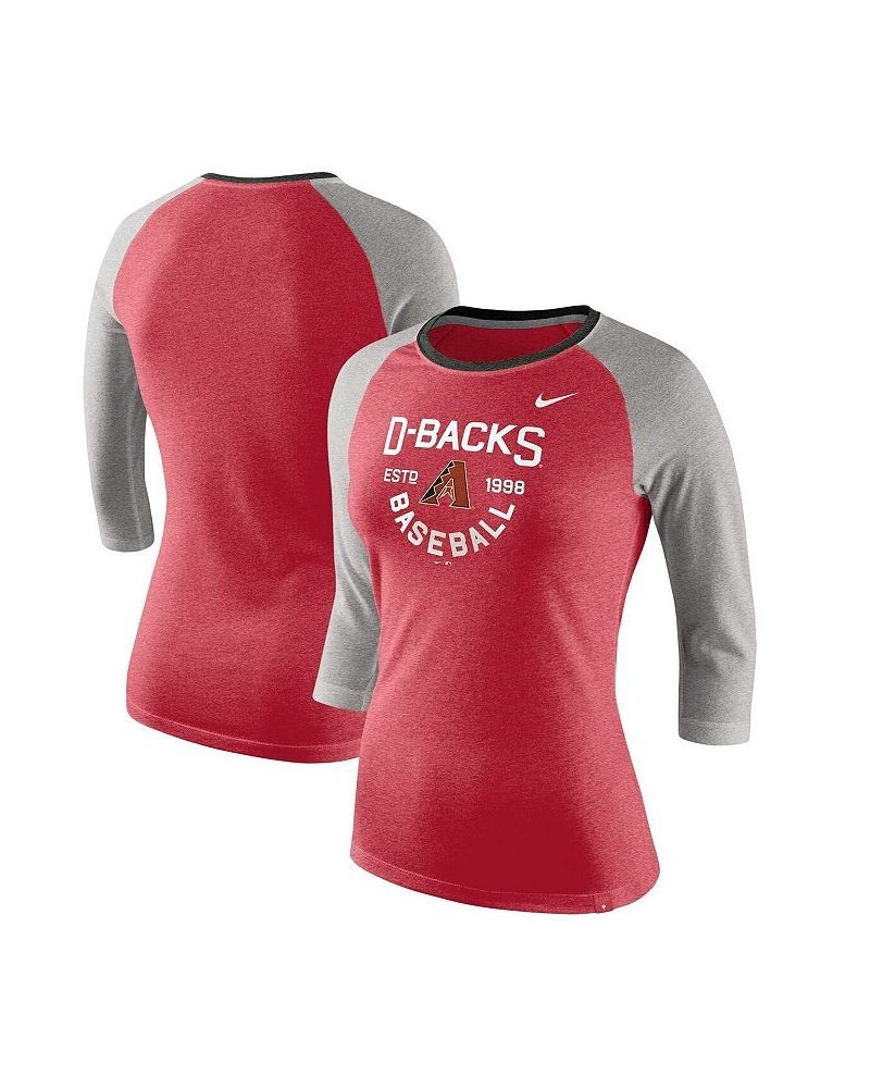 Women's Heathered Red Arizona Diamondbacks Tri-Blend Raglan 3/4 Sleeve T-shirt Heathered Red $29.49 Tops