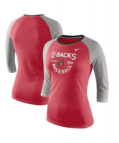 Women's Heathered Red Arizona Diamondbacks Tri-Blend Raglan 3/4 Sleeve T-shirt Heathered Red $29.49 Tops