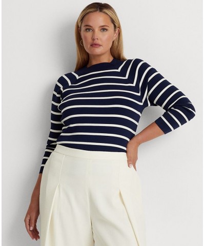 Plus Size Mock Neck Long Raglan Sleeve Top French Navy/mascarpone Cream $46.50 Sweaters