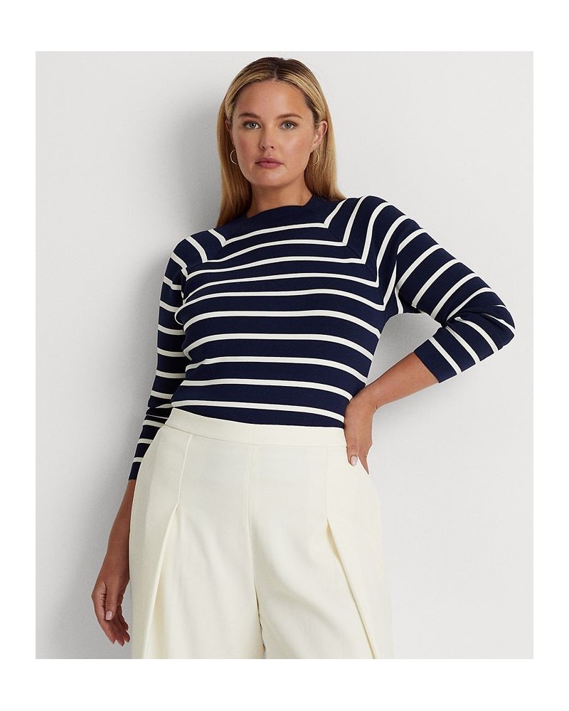 Plus Size Mock Neck Long Raglan Sleeve Top French Navy/mascarpone Cream $46.50 Sweaters