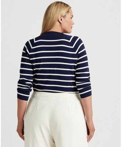 Plus Size Mock Neck Long Raglan Sleeve Top French Navy/mascarpone Cream $46.50 Sweaters