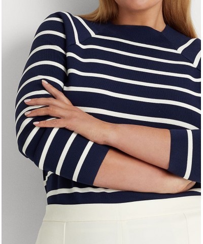 Plus Size Mock Neck Long Raglan Sleeve Top French Navy/mascarpone Cream $46.50 Sweaters